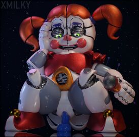 1girls 3d animatronic ass baby_(fnafsl) big_breasts blender breasts canon_appearance circus_baby circus_baby_(fnaf) circus_baby_(original) clitoris dildo dildo_in_pussy dildo_sitting female five_nights_at_freddy's five_nights_at_freddy's:_sister_location full_color green_eyes microphone nipples orange_hair pink_nipples pussy pussy_juice robot robot_girl robot_humanoid solo thick_thighs thighs twintails vagina vaginal_penetration white_body white_skin x3milky