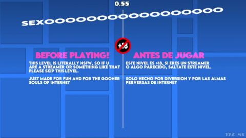 1girls 1min_video artist_logo big_ass big_breasts big_butt blue_background coin english_text gameplay geometry_dash hearts_around_body hearts_around_head high_resolution jumping_on_breasts jumping_on_butt koracaesh line_art long_hair moaning sound spanish_text tagme video