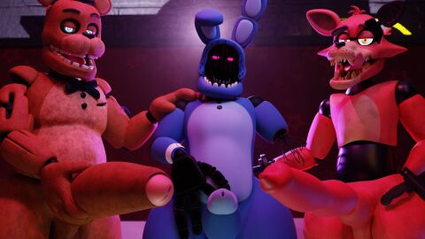 2023 3d 3d_model animal_genitalia animal_penis animatronic anthro bear bonbonnfriends bonnie_(fnaf) bowtie canid canine canine_genitalia canine_penis canis completely_nude digital_media_(artwork) erect_penis erection eyepatch fangs five_nights_at_freddy's five_nights_at_freddy's_2 foreskin fox foxy_(fnaf) freddy_(fnaf) glans headgear headwear humanoid_genitalia humanoid_penis lagomorph lagomorph_humanoid leporid leporid_humanoid looking_at_viewer machine male male/male/male male_anthro male_focus male_only mammal mammal_humanoid nude nude_male penis penis_out posing posing_for_the_viewer presenting_penis robot scottgames sharp_teeth threesome top_hat trio trio_focus trio_in_panel uncircumcised ursid ursid_humanoid withered_bonnie withered_foxy withered_freddy