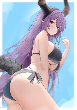 ass bikini huge_breasts sora_mame_(princess_0sora) tail typhon_(arknights)