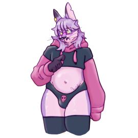 belly blush chubby_anthro chubby_male crop_top furry furry_male furry_only male moon_muffn_(artist) purple_fur purple_hair rabbit rabbit_boy thick_thighs thighhighs twitter twitter_username