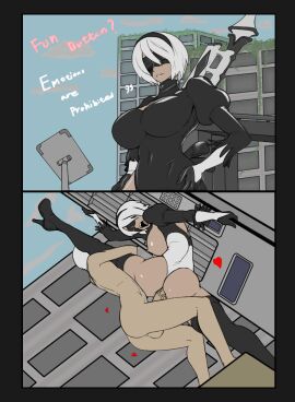 1boy 1girls 2koma ambiguous_penetration animated animated_gif anythinggoes ass balls big_ass big_breasts big_penis black_bodysuit blindfold bob_cut bouncing_breasts breasts breasts_out breasts_out_of_clothes clothed_female clothed_female_nude_male completely_nude covered_eyes duo english_text erection faceless_character faceless_male female gif grey_border hair handwear heart instant_loss instant_loss_2koma large_breasts larger_female male male/female nier nier:_automata nipples nude nude_male nude_male_clothed_female open_mouth partially_clothed penis pussy red_heart red_text robot robot_girl sex shoes short_hair short_playtime shorter_than_10_seconds smaller_male splits standing standing_sex standing_split straight talking teeth text third-party_edit thrusting thrusting_into_pussy tongue unseen_male_face vaginal vaginal_insertion vaginal_penetration vaginal_sex vertical_splits white_hair white_text yorha_2b yorha_9s