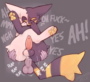anal anal_sex anthro anthro_penetrated ass balls blush crossed_legs disembodied_hand disembodied_penis domestic_cat duo english_text erection felid feline felis fur genitals grey_background heart-shaped_pupils hi_res looking_pleasured male male/male mammal moan multicolored_body multicolored_fur pawpads penetration penile penile_penetration penis penis_in_ass penis_under_leg plap profanity simple_background smile tail teeth text two-tone_body two-tone_fur unattendedmilk_(artist) yellow_eyes yellow_pawpads yellow_teeth