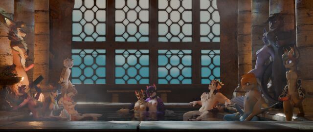 3d absurd_res bardic_(bardicrj) bath bathhouse bathing_together blender_(artwork) blender_cycles breasts canid canine canis cetacean chimera coyote digital_media_(artwork) dolphin domestic_dog dragon drinking erection fany_(foxdee) felid female flaccid flare_(flarevrc) fox foxdee_(character) genitals glare group hair hi_res hobkin hybrid hyena itsjag jag konoton leopard long_hair long_tail looking_at_viewer male mammal maple_kitty marine mythological_creature mythological_scalie mythology nude oceanic_dolphin orca pantherine pastel_(bigcozyorca) penis pixeldee raccoon_dog relaxing scalie shoma_(burning_sea) short_hair stare steps tagme tail tanuki toothed_whale trans_woman transfem trixcoyote