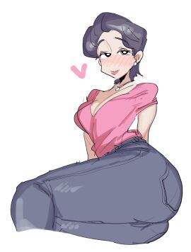 1girls ass big_ass big_breasts black_eyes black_hair blush blush_lines breasts cleavage crayon_shin-chan curvy earrings female heart housewife huge_ass human jeans large_breasts leebongchun light-skinned_female light_skin married_female mature mature_female milf mineko_kazama mom_jeans mother necklace pale-skinned_female pale_skin pants pearl_earrings pink_shirt pink_topwear portrait short_hair sitting solo thick_thighs voluptuous white_background wide_hips