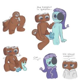 2_penises 2boys anus artist_request ass astro_(dandy's_world) blush cosmo_(dandy's_world) cum cum_inside dandy's_world diphallia diphallism ejaculation erection gay genital_fluids genitals male multi_genitalia multi_penis penis thick_ass thick_thighs