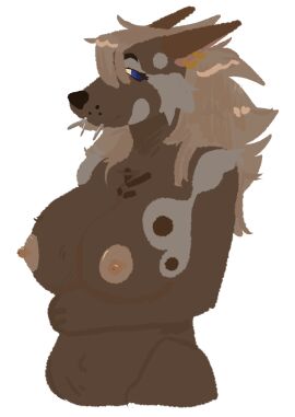 absurd_res anthro big_breasts blue_eyes breast_squish breasts canid canine canis digital_media_(artwork) ear_piercing female fur hi_res jewelry looking_at_viewer mammal nipples nude piercing smile solo squish temperance_(rottingelk) wolf