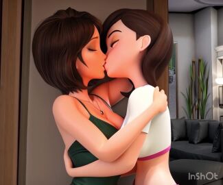 ai_generated aunt_cass big_hero_6 crossover french_kiss helen_parr lesbian_couple lesbian_kiss passionate_kiss tagme the_incredibles video