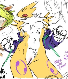 1girls 2girls animal_ears animal_hands animal_nose anthro black_sclera bodily_fluids body_fur breasts canine claws cleft_of_venus clothing colored_sclera detached_sleeves digimon digimon_(creature) digimon_(species) duo earrings english_language english_text facial_mark female fox_ears fox_girl fox_tail fur fur_collar furry furry_female genitals gloves groin hand_up jewelry leg_tattoo male mammal medium_breasts multiple_females multiple_girls navel nude oerba_yun_fang open_mouth penis pussy renamon sex snout standing stomach tail tattoo text two-tone_fur vagina watatanza white_fur yellow_body yellow_fur yin_yang