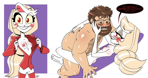 1girls 2024 abryssle aeolus06 black_eyes black_lips black_nails black_nose blonde_hair blush blush_stickers body_hair breasts brown_hair charlie_morningstar_(hazbin_hotel) demon demon_girl english_text facial_hair female glasses hazbin_hotel human humanoid instant_loss_2koma jacket legwear long_hair male male_human/female_demon male_human/female_humanoid male_on_top missionary_position nail_polish nude nude_female nude_male open_clothes open_jacket original original_character partially_clothed red_eyes red_legwear sex sharp_fingernails small_breasts stockings text thighhighs tied_hair undressing white_body yellow_sclera