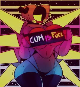 abstract_background ass big_breasts blush breasts busty cover covered_nipples covering covering_breasts curvy female holding_object holding_sign huge_ass ludicrousspeeds metallic_body robot robot_girl robot_humanoid rule_63 sign sweat sweaty_body sweaty_thighs tagme thick_thighs thighhighs thighs ultrakill v2_(ultrakill) wide_hips wings