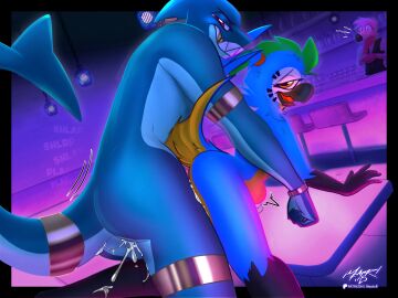 4:3 absurd_res anthro ara_(genus) avian bar_counter bartender being_watched belly bioluminescence bioluminescent_eyes bird blue-and-yellow_macaw blue_body blush bodily_fluids bracelet counter countershading cum cum_in_ass cum_inside cupide_(yoshi04874) duo eyewear facial_markings feathers femboy fish fists_clenched flamingo flustered flustered_male furniture genital_fluids glasses glowing gold_(metal) gold_tooth gradient_background green_body green_hair hair head_markings hi_res humiliation jewelry jewelry_only looking_at_another looking_at_viewer looking_pleasured macaw male male/male marine markings meatyr midas_(canadianwaltz) mitchell_(meatyr) muscular muscular_male neotropical_parrot nervous_smile on_table onomatopoeia orange_eyes parrot piercing pleasured_male ponytail public public_exposure public_humiliation public_nudity public_sex raised_tail red_eyes round_glasses scrunchie sex shark signature simple_background smile smiling_at_viewer sound_effects stomach_bulge table tail tail_feathers teeth text tremble_spikes true_parrot voyeur watching_from_afar yellow_belly