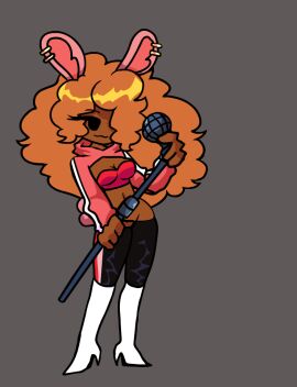 animated animated_gif artist_request bouncing_breasts breasts brown_skin bunny_girl edited_official_artwork female female_only fnf fnf_mods friday_night_fever friday_night_funkin friday_night_funkin_mod gif grey_background high_heel_boots high_heels hunni_(hunnibunnii) leather_pants microphone_stand official_art official_artwork_edit red_tank_top simple_background thick_thighs