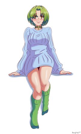 1girls breasts brown_eyes clothing colombian douglaz ear_piercing earrings female female_focus flat_chest freckles green_hair green_nails hispanic hispanic_virtual_youtuber indie_virtual_youtuber latam_virtual_youtuber light-skinned_female light_skin monochrome_background ryumi ryumivt short_hair small_breasts solo_focus sweater twitch twitch.tv virtual_youtuber vtuber white_background yellow_eyes youtube youtube_hispanic