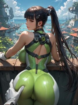 ai_assisted ai_generated hip_grab large_ass looking_at_viewer pussy_imprint seductive_look stellar_blade tagme video