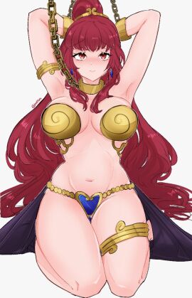 1girls belly_dancer belly_dancer_outfit bondage bound chains collar dancer dancer_class dancer_girl dancer_outfit female female_only femsub fire_emblem fire_emblem_engage harem harem_girl harem_jewelry harem_outfit kneeling leash metal_collar nintendo restrained revealing_clothes serafineart1001 shantae shantae_(cosplay) shantae_and_the_pirate's_curse slave slave_bikini slave_collar slave_girl slave_outfit solo source_request tanline_island yunaka_(fire_emblem)