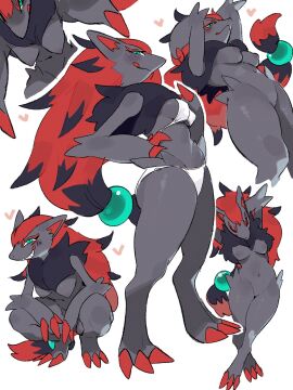 2025 anthro areola bikini blush breasts clothed clothed_anthro clothed_female clothing digital_media_(artwork) female fur generation_5_pokemon green_eyes grey_areola grey_body grey_fur grey_nipples hair hi_res kame_3 looking_at_viewer medium_breasts nintendo nipples nude nude_anthro nude_female pokemon pokemon_(species) red_hair side_view smile smiling smiling_at_viewer solo standing white_bikini zoroark