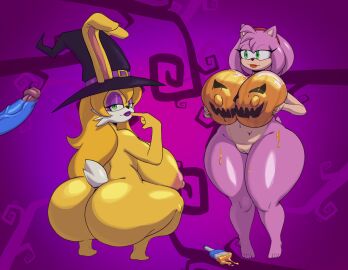 1boy 2girls amy_rose areolae ass barefoot big_ass big_breasts body_paint breasts bunnie_rabbot completely_nude female full_body gigantic_breasts male megahand6 naked naked_female nipples nude nude_female partial_male sonic_(series) sonic_the_hedgehog sonic_the_hedgehog_(series) squatting tail