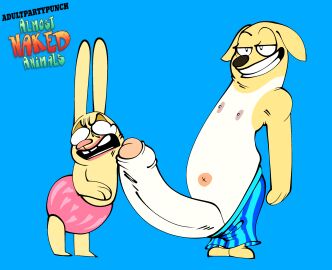 adultpartypunch almost_naked_animals boxers bunny_(almost_naked_animals) female howie_(almost_naked_animals) hyper_genitalia hyper_penis male male/female older_female panties penis toony