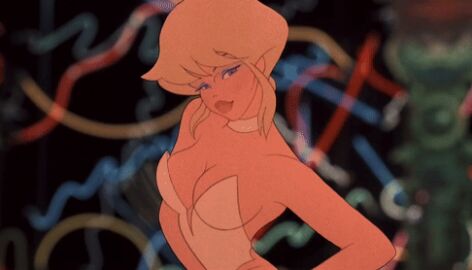 animated blonde_hair blue_eyeliner blue_eyes breasts breasts_bounce dancer dancing female holli_would seductive seductive_look softcore