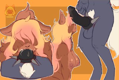 anthro ass balls big_breasts blush bodily_fluids bovid breasts canid canine canis caprine caramell_(juneop12) cum cum_in_mouth cum_inside deepthroat digital_media_(artwork) domestic_dog duo erection fellatio female fur genital_fluids genitals hair hi_res humanoid juneop12 juneopulus kinktober kinktober_2024 looking_at_viewer male male/female mammal nipples nude oral oral_penetration penetration penile penis pomeranian sex simple_background solo spitz tail were werecaprine weresheep