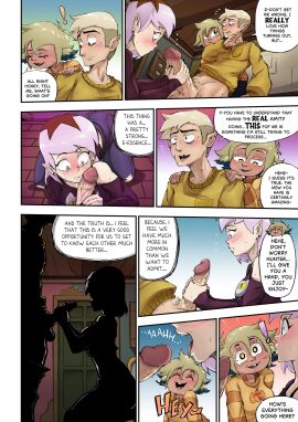 1boy 2girls amity_blight awkward blonde_hair clothed comic comic_page dialogue disney disney_channel english_text female handjob hunter_(the_owl_house) light-skinned_female light-skinned_male light_purple_hair light_skin magenta_eyes male orientation_play page_23 penis penis_out ruddyrzaq speech_bubble tagme text the_amiter_secret the_owl_house vee_(the_owl_house) vee_(the_owl_house)_(human) yellow_eyes