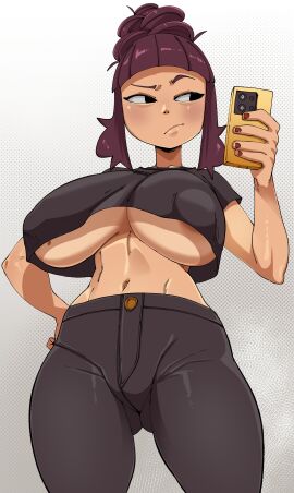 1girls 2024 absurd_res areola_slip areolae asian asian_female ass ass_visible_through_thighs bangs beehive_hairdo belly_button big_breasts black_eyes breasts busty cellphone clothed clothed_female clothing command_grab crop_top crop_top_overhang curvaceous curvy denim female front_view hair hand_on_hip hi_res hourglass_figure human jeans large_breasts light-skinned_female light_skin long_hair midriff mirror_selfie mole mole_on_breast nail_polish navel nipple_bulge no_bra nuclearwasabi original original_character pants phone pose posing puffy_areola purple_hair raised_eyebrow red_nails selfie simple_background smartphone solo standing stomach thighs underboob voluptuous white_background wide_hips