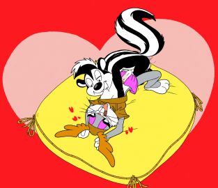 argon_vile armor balls bed bite black_body black_fur bugs_bunny clothed clothing crossdressing duo erection eyeshadow foreskin fur furniture genitals grey_body grey_fur headgear helmet hi_res interspecies lagomorph leporid looney_tunes lying makeup male male/male mammal mephitid nipple_bite nipple_fetish nipple_play nipples on_back penis pepe_le_pew rabbit skunk twintails uncircumcised upskirt warner_brothers