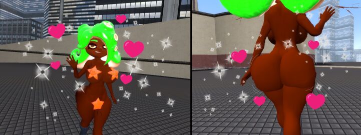 3d ass ass_jiggling big_ass big_breasts breast_jiggle breasts bubble_ass bubble_butt dark-skinned_female dark_skin fan_character fashion female kaibernation lizzy_the_octoling octoling octoling_girl splatoon waving_at_viewer