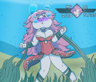 1girls franky_sniper angela_(seiken_densetsu_3) angela_(trials_of_mana) aquaphilia big_breasts breasts commission drowning feet female gameplay_mechanics leotard long_hair oxygen_meter peril pink_hair puffy_cheeks seiken_densetsu_3 solo thighs trials_of_mana underwater