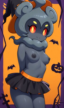 adorable ai ai_art ai_generated anthro anthro_pokemon anthropomorphic bats breasts cute digital_art digitalart fanart female female_pokemon furry furry_anthro furry_female ghost ghost_girl gobabsnow half_naked half_naked_female halloween legendary_pokemon looking_at_viewer marshadow monster mythical_pokemon nipples original_character pokegal pokegirl pokegirl_as_pokemon pokemon pokemon_(species) pokemorph semi_naked sexy sexy_pokemon sexy_pose skirt spooky spooky_month topless topless_female very_cute witch witch_hat