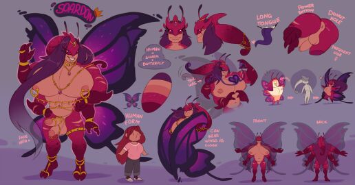 2_penises 4_arms abs accessory alternate_form anklet antennae_(anatomy) anthro anus arthropod ass back_wings balls bracelet crown curved_horn diphallia diphallism elbow_spike english_text erection fur furgonomics genital_piercing genitals gold_(metal) gold_anklet gold_bracelet gold_cock_ring gold_jewelry gold_legband gold_necklace gold_ring gold_toe_ring grin hair head_tail headgear hi_res horn human humanoid_genitalia humanoid_penis insect_wings insects jewelry lepidopteran lepidopteran_wings long_hair long_tongue male mammal model_sheet moth multi_arm multi_genitalia multi_limb multi_penis muscle_tone muscles muscular muscular_anthro muscular_femboy muscular_male necklace nipple_chain nipple_piercing nipple_ring nipples pecs penis penis_piercing perineum piercing pink_sclera prince_albert_piercing purple_body purple_fur ring_piercing simple_background smile soardon_(eddyoshi) solo tail tail_accessory tail_jewelry text tiara tongue vertical_diphallism vurrus waist_accessory wide_eyed wings