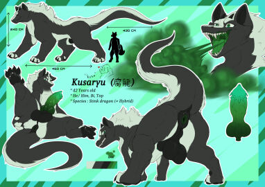 animal_genitalia anus ass balls big_butt black_anus black_body black_claws black_fur black_horn black_pawpads claws dock_(anatomy) dragon erection feral fur furred_dragon furred_scalie gas_cloud genitals green_anus green_knot green_penis green_tongue hi_res horn hybrid knot kusaryu_(coffee_koda) male mammal mephitid mythological_creature mythological_scalie mythology pawpads penis perineum presenting presenting_anus presenting_hindquarters presenting_penis puffy_anus scalie sheath skunk smelly solo stink_fumes stinkup tail teeth tongue white_body white_fur