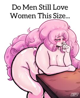 1girls artist_logo ass bbw bending_over bent_over big_ass big_butt big_hair blush_lines breasts breasts_covered bushy_hair caption cartoon_network chubby_female crystal_gem curvy_female curvy_figure digital_media_(artwork) do_men_still_love_women_this_size eyelashes fat_female fellatio_gesture female female_focus female_only kojoarts leaning_on_table light-skinned_female light_skin long_hair lustful_energy lustful_gaze meme meme_caption milf mommy naked naked_female nude nude_female painted_nails pink_hair presenting rose_quartz_(steven_universe) round_ass seductive seductive_look shiny_skin solo steven_universe steven_universe_future sweatdrop table text tongue tongue_out voluptuous voluptuous_female white_background worship worshiping