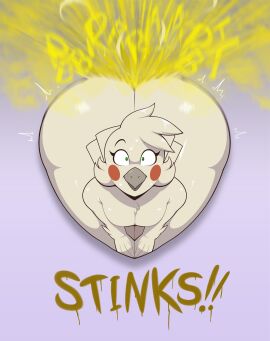 1girls 2d 2d_(artwork) 2d_artwork anthro ass avian avian_humanoid beak big_ass big_butt bird bird_girl bottom_heavy brap brooke_(simplifypm) bubble_butt butt_crack color embarrassed english_text fart fart_cloud fart_fetish fat_ass female flat_chest from_above furry furry_female gassy green_eyes heart_shaped_ass humiliation lost_media naked nude oc original original_character red_cheeks ripping_ass shocked smelly smelly_ass stinky stinky_ass surprised sweat the_simplifypm-verse thicc white_feathers white_fur wide_hips