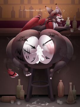 1boy absurd_res angry anthro arrow_pointing_to_butt ass bar bar_counter bar_stool beverage big_ass big_butt bite_mark black_body black_eyes black_fur bodily_fluids body_writing bubble bubble_ass bubble_butt claws container counter cum cum_drip cum_in_ass cum_inside cum_on_ground cup degradation deliciousq drinking_glass dripping drunk drunk_bubble fat_ass fat_butt feet foot_fetish fur furniture genital_fluids glass glass_container glass_cup grumpy hazbin_hotel hi_res huge_ass huge_butt humiliation husk_(hazbin_hotel) hyper hyper_ass hyper_butt leaning leaning_forward looking_at_viewer male male/male motion_lines multicolored_body multicolored_tail nude oblivious open_mouth paws sharp_teeth solo spank_marks spank_marks_on_ass steam stool substance_intoxication tail tally_marks teeth text thick_ass thick_butt thick_thighs toe_claws toes white_body white_fur wide_hips wings writing_on_butt
