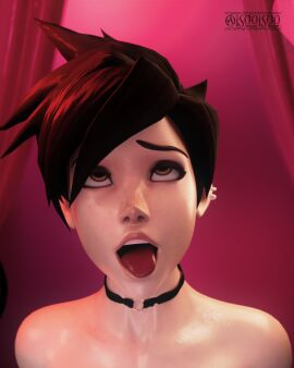 1girls 3d 3d_(artwork) ahe_gao athletic athletic_female blender blizzard_entertainment breasts british british_female brown_hair choker close-up completely_nude eyes_rolling_back face_closeup female female_focus female_only freckles freckles_on_face helix_piercing hourglass_figure isqoisqo lena_oxton light-skinned_female light_skin nude nude_female open_mouth overwatch overwatch_2 pose posing solo solo_focus standing thick_thighs tongue tongue_out tracer watermark