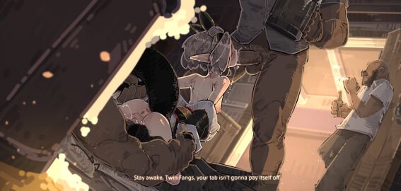 1girls 2024 2d 3boys anus arm_grab balls balls_deep bare_back bare_shoulders beer_mug bottomless breasts closed_eyes dark-skinned_male dark_skin dubious_consent fantasy fellatio female femsub grey_hair human_dominating_humanoid light-skinned_female light_skin male maledom milf nipples original original_character partially_clothed paying_with_sex pointy_ears prostitution pussy reverse_cowgirl_position sex sexual_favor short_hair shuuko sira_(shuuko) size_difference small_breasts snake_tail vaginal_penetration