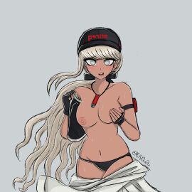 1girls areolae artist_name bangs beauty_mark big_breasts black_panties blonde_hair blush bow breasts cap covering_breasts eyelashes female first_porn_of_character first_porn_of_franchise gloves grey_eyes hairbow hand_on_breast hat huge_breasts large_breasts long_hair miki0w0u mole navel necklace nipples nude panties solo sweat the_hundred_line_-last_defense_academy- thick_thighs thighs tied_hair too_kyo_games topless tsubasa_kawana