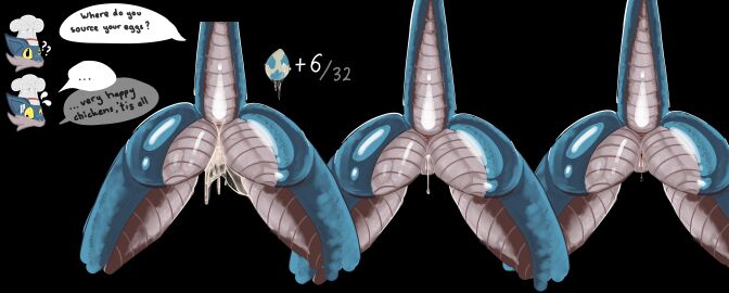 absurd_res anthro anthro_penetrated anus ass blue_body bodily_fluids bubble_butt cum cum_in_vagina cum_inside dialogue digital_drawing_(artwork) digital_media_(artwork) egg female fifity genital_fluids genitals hi_res kobold leaking_cum leaking_precum multiple_angles orgasm penetration precum scalie sex shaded solo speech_bubble story story_in_description tail tan_body vulva