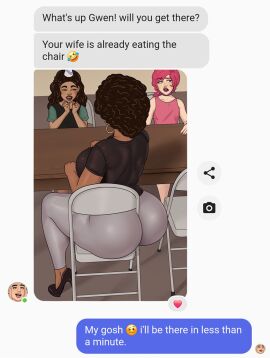 3girls ass avengers big_ass big_breasts birthday_party breasts brown_hair bubble_ass bubble_butt cerez_(rocner) chair chat chat_box dark-skinned_female dark_skin english_text female female_only high_heels huge_ass jesse_lust_(rocner) large_ass latina marvel marvel_comics mature_female milf mother_and_daughter multiple_females multiple_girls natalie_(rocner) natalie_morales older_female picture rear_view reference rio_morales rio_morales_(spider-verse) rocner rocner-verse sitting slim_waist spider-man:_across_the_spider-verse spider-man:_into_the_spider-verse spider-man_(series) table text texting thick_ass thick_thighs tight_clothing viewed_from_behind wide_hips yoga_pants younger_female