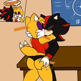 1:1 2_tails anthro ass big_breasts blackmail breasts butt_squish canid canine clothing duo eulipotyphlan female fox fur hedgehog hi_res makeup making_out male male/female mammal markings miles_prower miles_tails_prower multi_tail rule_63 sega shadow_the_hedgehog sonic_(series) sonic_the_hedgehog_(series) soulyagami64 squish tail tail_markings tails tails_the_fox tailsko underwear