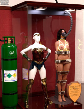 1girls 3d bound bound_arms bound_legs dc dc_comics female female_only femsub full_body lasso_of_truth mannequin nude nude_female solo superheroine thejpeger trophy_case unconscious unconscious_female wonder_woman