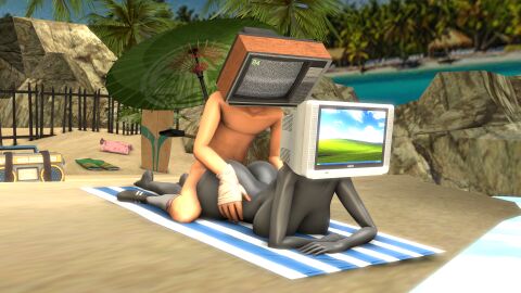 3d android ass beach big_ass big_breasts breasts female from_behind_position grey_skin nude nude_female robot_humanoid scout_(team_fortress_2) team_fortress_2 thick_thighs tv_head