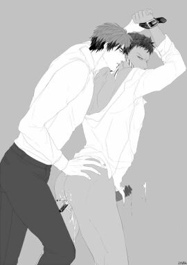 2boys anal anal_sex angry_face aomine_daiki ass belt daiki_aomine gay gay_sex greyscale hand_on_ass hand_on_butt kagami_taiga kuroko's_basketball kuroko_no_basuke male male_penetrated male_rape_victim pen_in_ass pencil_in_butt short_hair student taiga_kagami teacher tied_up yaoi