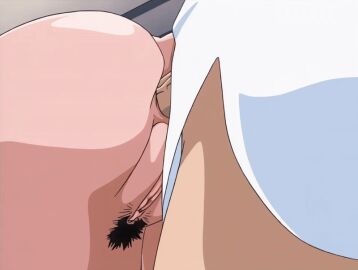 00s 1boy 1girls 2002 anal animated anime_screenshot ass bible_black bible_black_night_of_the_walpulgiss cum cum_in_ass cumdrip female huge_ass imari_kurumi minase_taki penis purple_hair pussy shirt tagme veiny_penis white_shirt