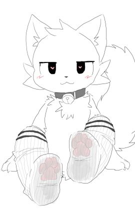 anthro boykisser boykisser_(meme) digital_media foot_fetish foot_focus fur furry gray_wolf96u heart-shaped_pupils paws presenting_feet sanu_(サヌ) sketch socks tail text