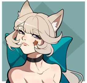 1girls brown_hair cat_ears cat_girl choker female female_only genshin_impact hair_ribbon heart-shaped_pupils kinkymation long_hair looking_at_viewer lynette_(genshin_impact) narrowed_eyes portrait pout purple_eyes ribbon solo