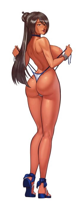 absurd_res ass ass_focus big_breasts bikini bikini_bottom bikini_top bracelets breasts female harem_heroes heels hentai_heroes hentai_heroes_character large_breasts life_preserver long_hair long_legs looking_at_viewer necklace nutaku png ponytail salem_(hentai_heroes) tan_skin thighs thong thong_bikini topless_female transparent_background transparent_clothing undressing