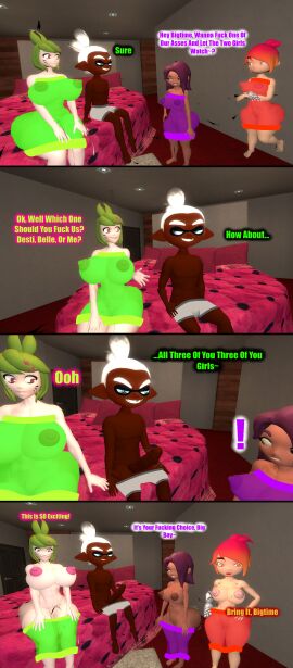3d belle_fontiere big bigtime99 breasts comic dark-skinned_male dark_skin desti_(smg4) dialogue female garry's_mod gmod kaibernation male melony_(smg4) nipples pussy see-through_clothing smg4 text thick_thighs underwear underwear_down